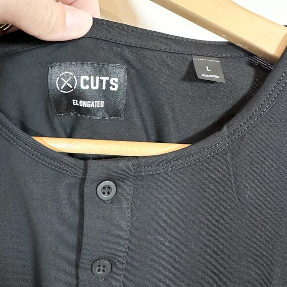 Men’s Cuts Elongated Large Long Sleeve Black Henley T Shirt Top Pyca Pro - Picture 3 of 9